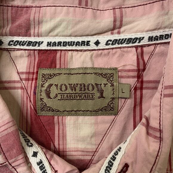 Cowboy Hardware Shirt Mens L Cotton Pearl Snap Buttons Plaid Long Sleeve Western - Picture 5 of 9